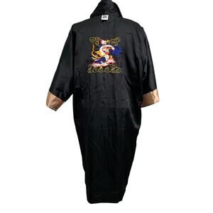 VTG Rose Kimono Robe Thailand Womens Medium Bronze Embroidered Silky Tie Front
